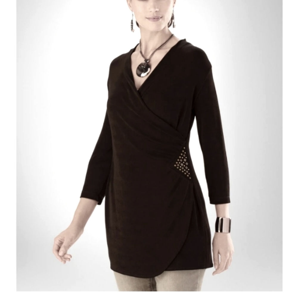 Chico's Acetate Black Tunic Top size Medium M Black